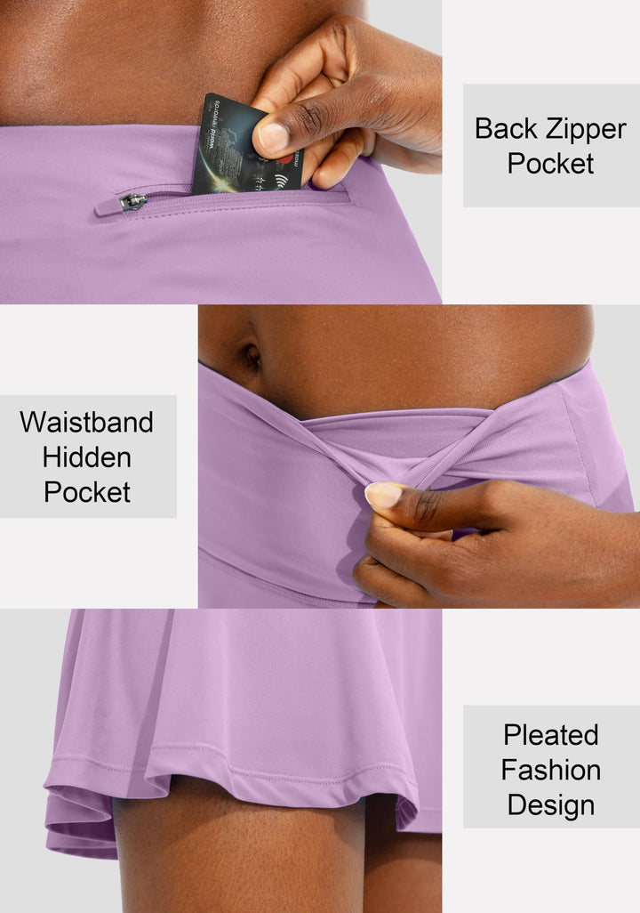 SANTINY Pleated Tennis Skirt for Women with 4 Pockets Women's High Waisted Athletic Golf Skorts Skirts for Running Casual (Light Purple_XXS)