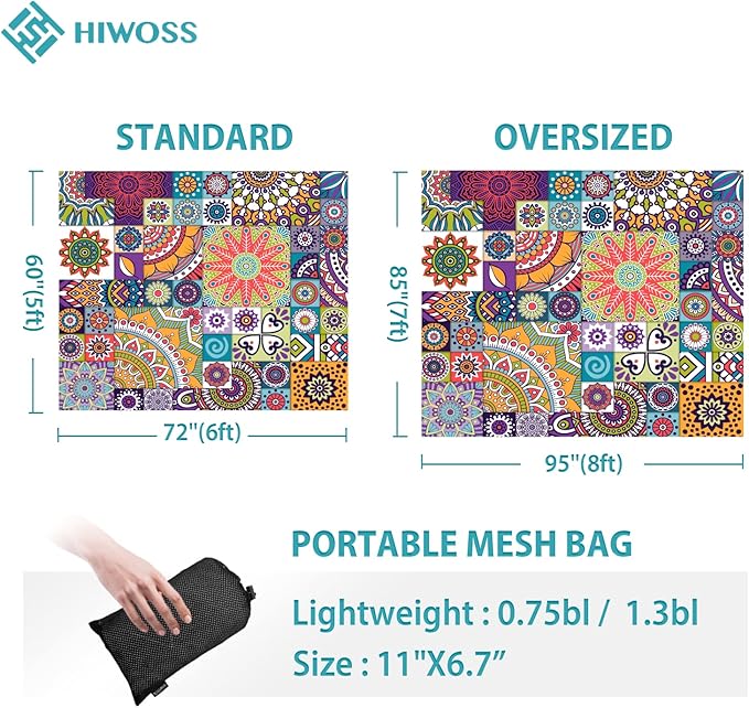 Beach Blanket Waterproof Sandproof Oversized 95”x 80”,Sand Free Beach Mat with Corner Pockets,Portable Mesh Bag for Beach Festival,Picnic,Travel and Outdoor Camping (Moroccan Myst)