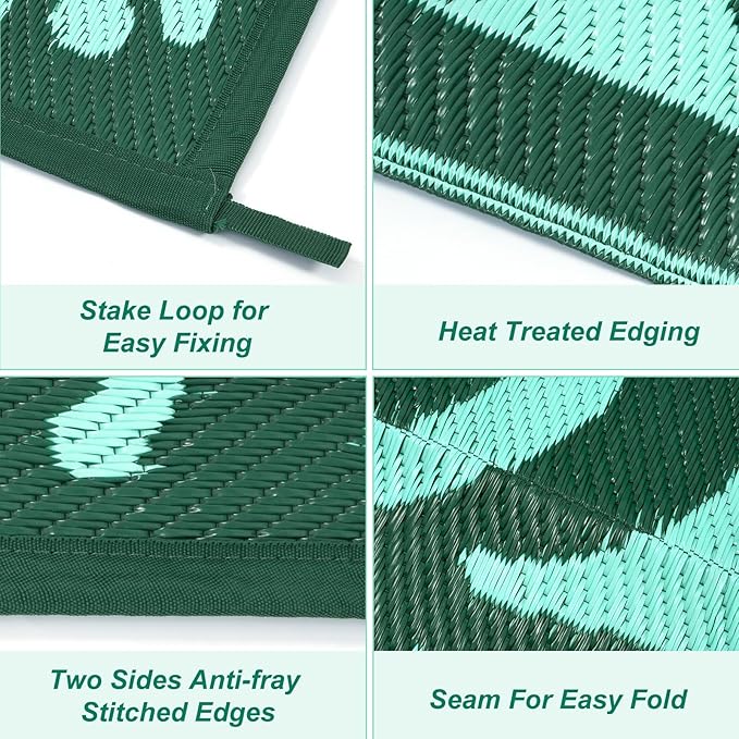 Anidaroel 8x10 Outdoor Rug for Patios Clearance, Waterproof Camping Rug for Outside RV, Reversible Plastic Straw Outside Rugs, Large Outdoor Area Rug for Garden, Camper(Green,8’x10’)