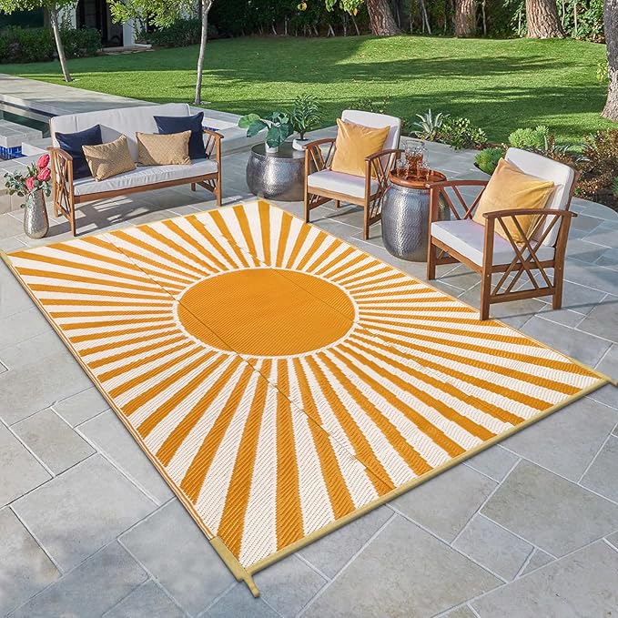 Anidaroel Outdoor Area Rug for Patio Clearance 4x6ft Waterproof, Reversible Plastic Straw Rug Outside Rug, RV Mat for Camping, Porch, Balcony, Pool Deck, Backyard(Orange,4‘x6')