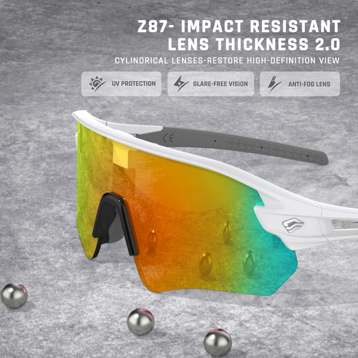 Sunglasses for Men Women Bike Cycling Fishing Running Driving Mountaineering Sports Sunglasses UV Protecting Non-Polarized Z87 TR02EV (White Grey&Orange REVO)