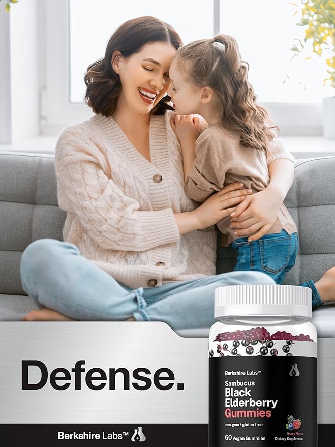 Horbaach Sambucus Black Elderberry Gummies | 60 Count | with Zinc and Vitamin C | Vegan, Non-GMO, Gluten Free Extract for Adults | Berry Flavor | by Berkshire Labs