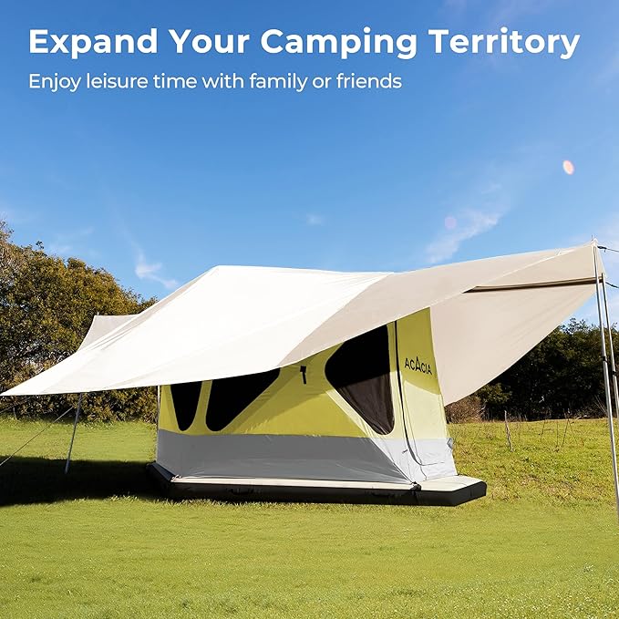 ACACIA Canopy XL for Space Acacia Camping System, PU2000 Waterproof Camping Tarp for 4 Season Camping, UPF50+ Sunproof Tent Tarp with 4 Telescoping Poles, Carry Bag, Almond