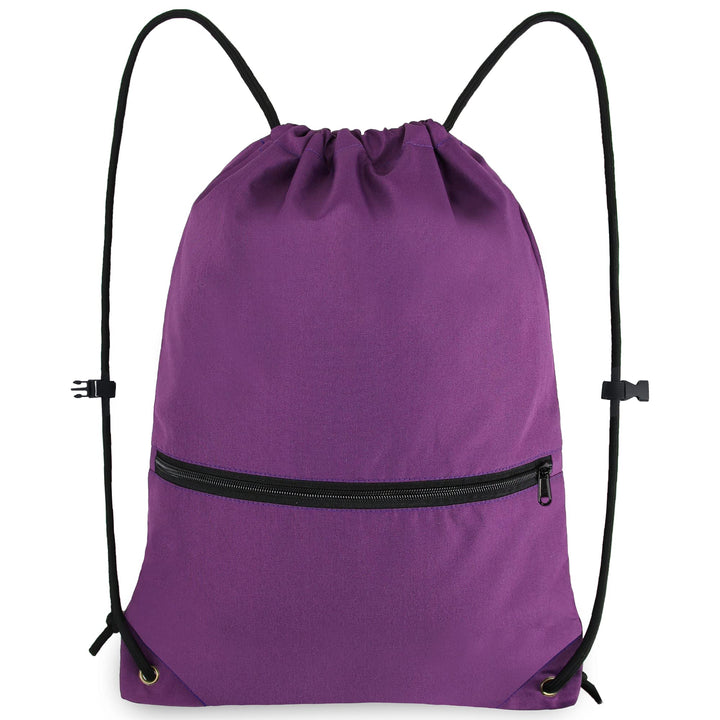 BeeGreen Purple Drawstring Backpack with Front Zipper Pocket and Inner Pocket Large 18.5" L x 13.8" W String Sackpack Cinch Sack Gym Sports Workout Athletic Bag For Men Women