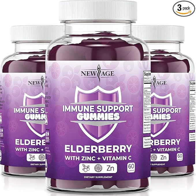 NEW AGE Immune System Support Gummies - Sambucus Black Elderberry Gummies with Vitamin C and Zinc (Immune Support 180 Gummies)