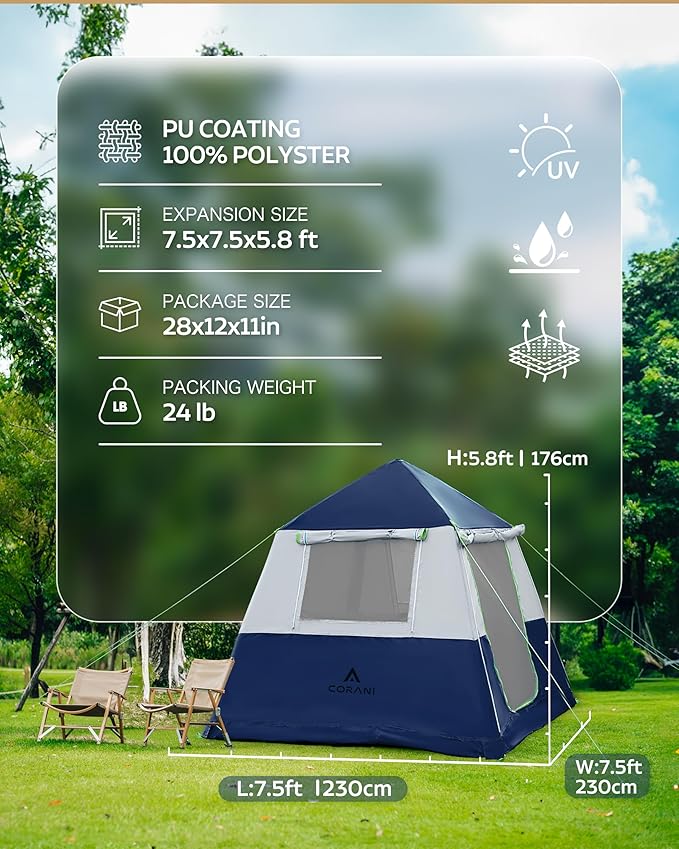 14.1'x6.5'x9' Inflatable Tents for Camping, Portable 6/8/10 Person Blow Up Air Tent, Waterproof Windproof Easy Setup Large Family Tent with 2 Doors, 6 Windows, Mosquito Screen