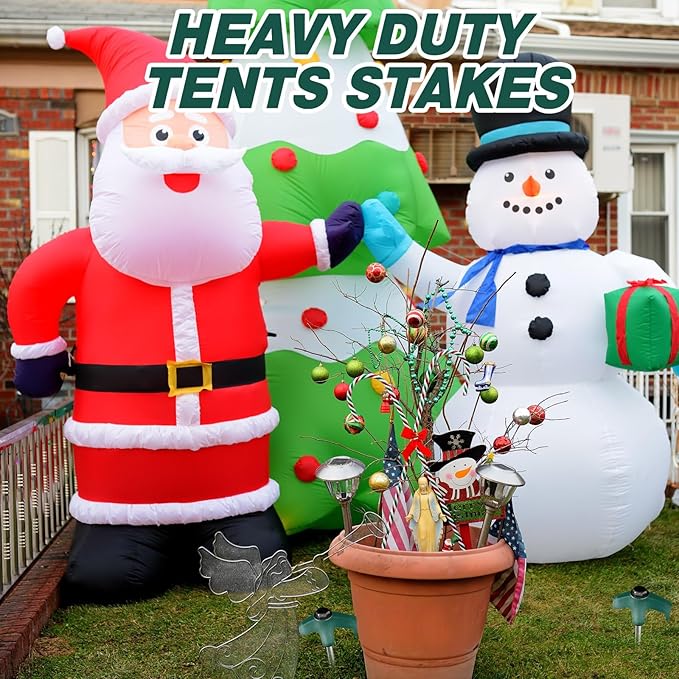 Hicarer 20 Pcs 8'' Screw in Tent Stakes Heavy Duty Ground Anchors Screw in Tent Pegs Ground Stakes Tent Spikes Metal Tent Spikes with Hex Head Driver for Camping Garden Canopies (Dark Green)