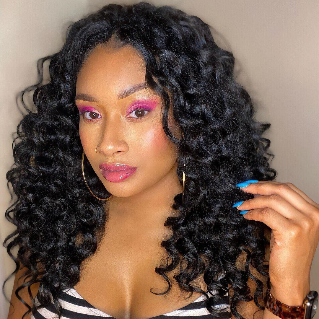 Toyotress Ocean Wave Crochet Hair - 16 Inch 8 Packs Natural Black Crochet Braids Deep Twist Synthetic Braiding Hair Extensions (