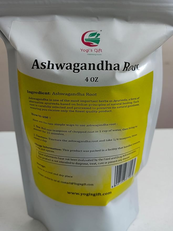 Ashwagandha Root 4 oz | Dried Ashwagandha Herb | 100% Naturally Dried | Withania Somnifera | Best Particle Size For Making Tea | by Yogi's Gift®