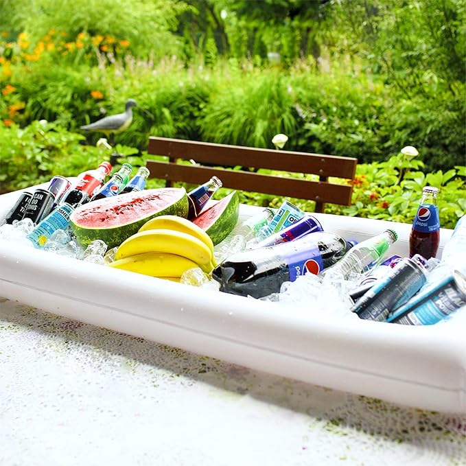 3PCS Inflatable Serving Bar Salad Ice Tray Food Drink Containers - BBQ Picnic Pool Party Supplies Buffet Luau Cooler,with a Drain Plug