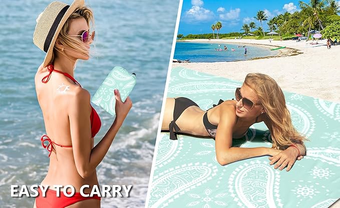 AISPARKY Beach Blanket Waterproof Sandproof, Oversized Large Beach Mat 79" X 83"/120"x108" for 1-8 Adults, Quick Drying&Compact&Lightweight, Picnic Mat Vacation Essentials for Beach Camping Travel