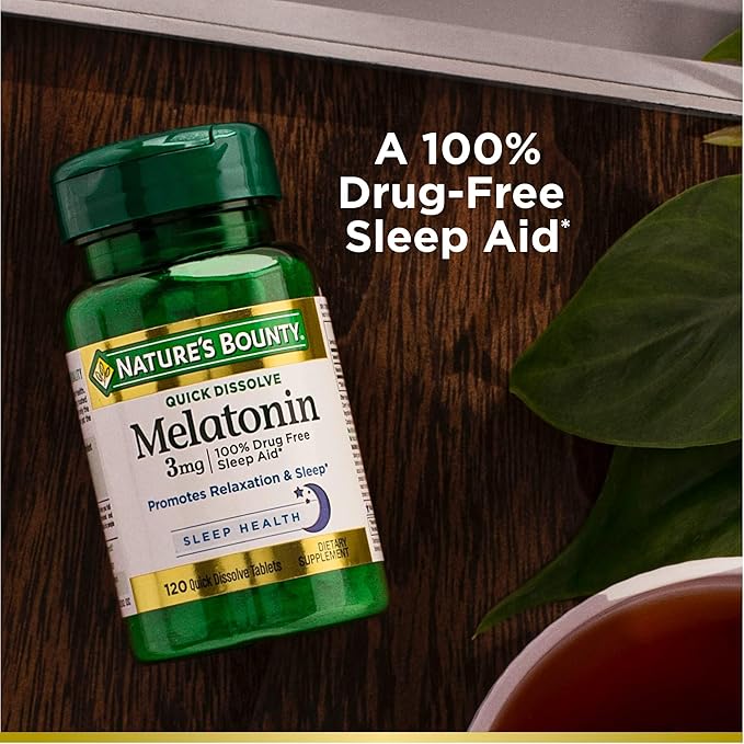 Nature's Bounty Melatonin 3mg, 100% Drug Free Sleep Aids for Adults, Supports Relaxation and Sleep, Dietary Supplement, 240 Count (Pack of 2)