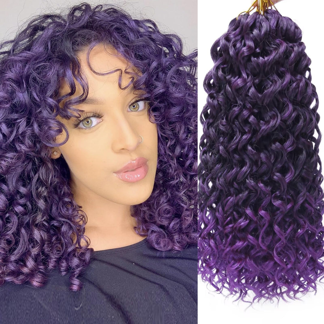 8 Packs Curly Crochet Hair GoGo Curl Crochet hair for Black Women Deep Wave Braiding hair,Synthetic Bohemian Crochet Braid Water Wave Crochet hair Extensions (Purple, 14inch)