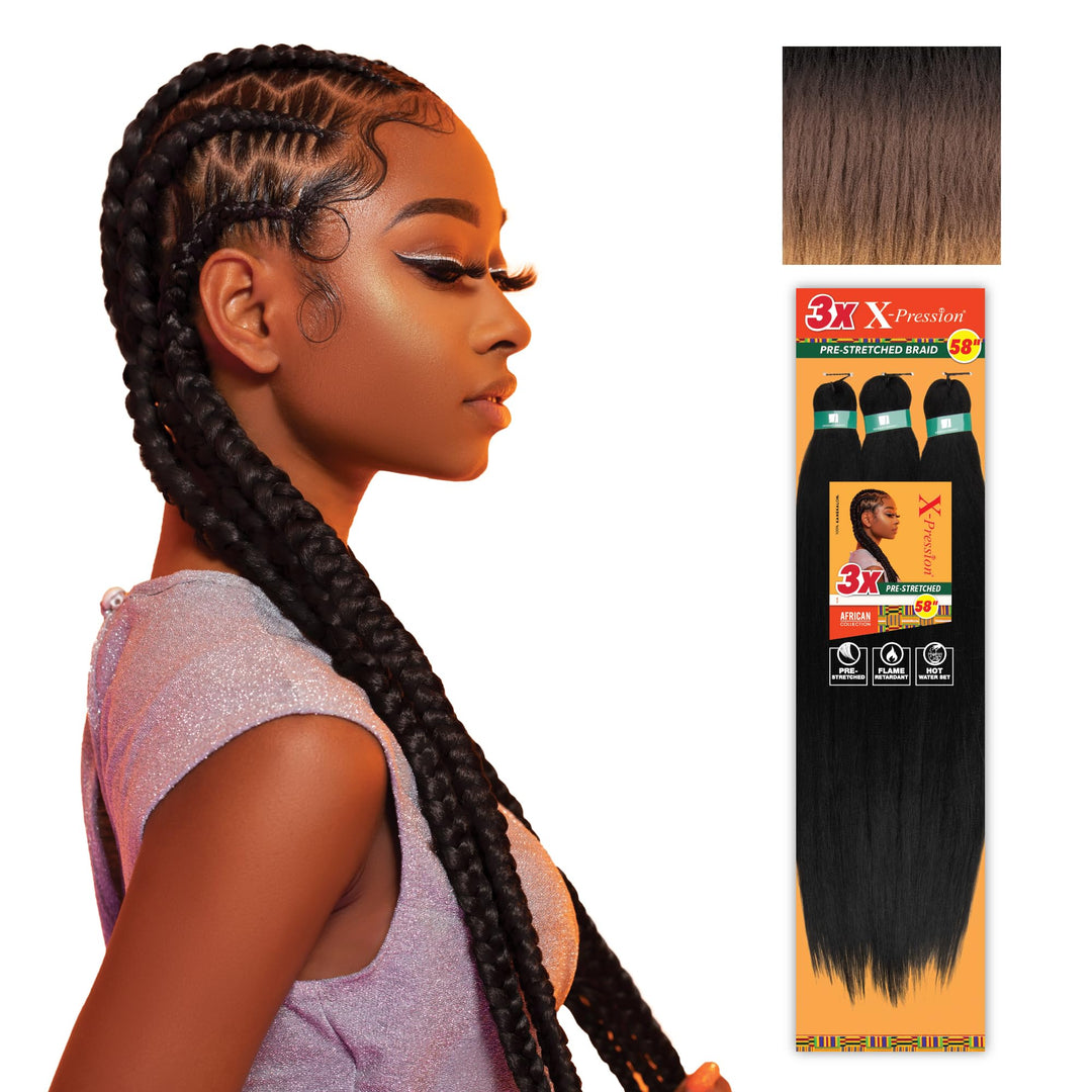 Sensationnel X-pression prestretched braiding hair - 3x braid 58 inch all kanekalon flame retardant synthetic braid for box braids and twists (4 pack, 3T2/30/27)