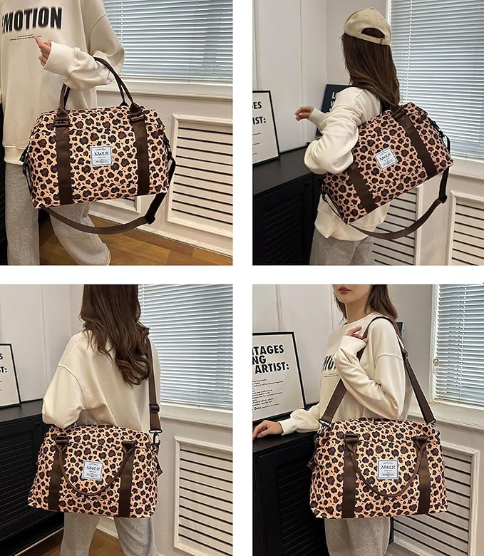 Travel Duffle Bag Weekender Overnight Gym Tote with Dry and Wet Separated Pocket for Women Girls Shoulder Workout Duffel Bag Water Resistant (leopard print)