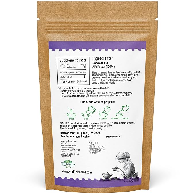 4 oz Alfalfa Leaf Alfalfa Herb Tea (Medicago Sativa) - 113g Tea Bags Herbal
