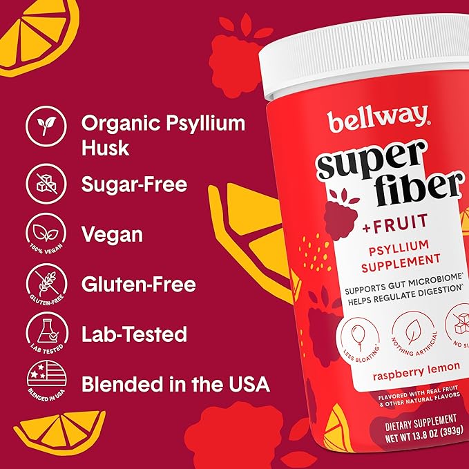Bellway Super Fiber Powder + Fruit, Raspberry Lemon Super Fiber Powder + Collagen, Watermelon