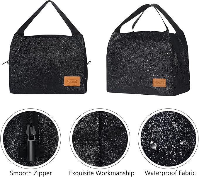 Aosbos Lunch Bag Women Insulated Lunch Box for Women Lunch Tote for Adult Lunch Cooler Bag Lunchbox for Work Office Picnic, Night Black