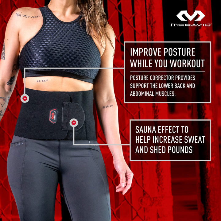 McDavid Waist Trimmer Belt, Waist Trainer for Women, Promotes Sweat & Weight Loss in Mid-Section, Sold as Single Unit, Black
