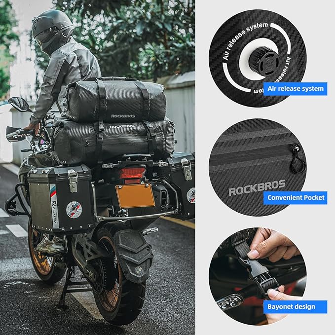 ROCKBROS Waterproof Duffel Bag 20-60L Motorcycle Travel Dry Duffel Bag for Motorcycling Boating Kayaking Camping Fishing Outdoor Adventure for Men Women