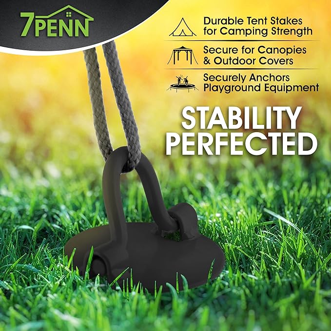 7Penn Ground Anchors Screw in 4 Pack - 16 Inch Black Spiral Dog Leash Ground Anchor Tie Down - Heavy Duty RV Canopy Stakes for High Wind Camping Tents with 475 lbs Pull Force