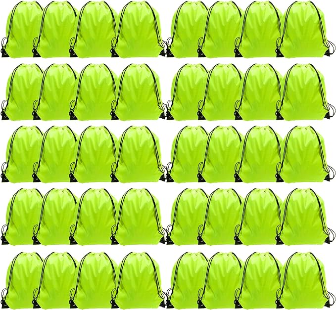 GoodtoU Drawstring Bags, Drawstring Backpack Bulk Nylon Backpack Cinch Sack Gym Bag for Sport, Traveling, Team (40Pcs, Fluorescent Green)