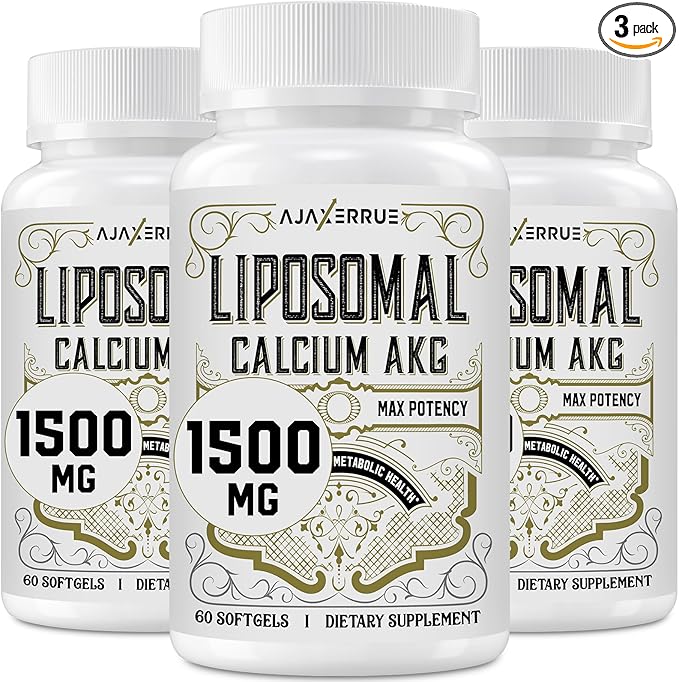 Liposomal Calcium AKG Supplement 1500 MG (Alpha-Ketoglutaric Acid), High Absorption, More Effective Than AAKG, Ca AKG for Longevity, Age Defense, Cellular Energy, Metabolic Function, 180 Softgels