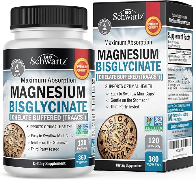 Magnesium Bisglycinate Chelated Supplement - High Absorption Magnesium Supplement for Muscle, Bone & Joint Support, Non-Laxative, Fully Buffered, Non-GMO, Maximum Bioavailability - 360 Capsules