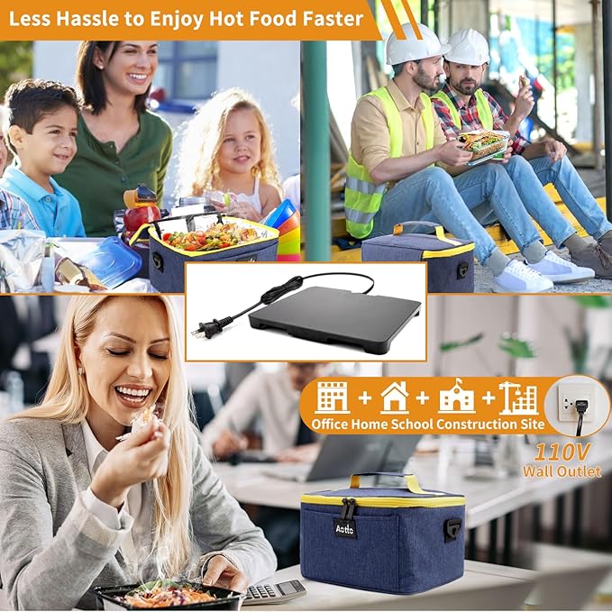 Aotto Portable Electric Lunch Box Food Heater - 110V Portable Oven and Food Warmer, Heated Lunch Box for Adults, Cook, Reheat, and Keep Meals Warm for Travel, Office, and Home - Navy Blue