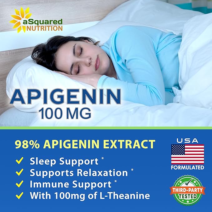 Apigenin 100mg with L-Theanine 100mg Gummies - Apigenin Supplement for Sleep - Natural Extract Gummy Alternative to Capsules, Pills, Powder & Tea - 2 Per Serving