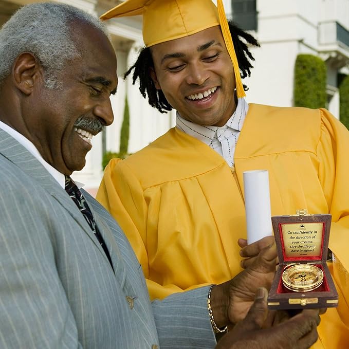 The Dream Chaser Compass in Wooden Box - 2025 Graduation Gifts for Him, College, High School, Birthday Gift Idea for Son, Boys, Daughter - Greeting Card Included, Inspirational, Motivational Present