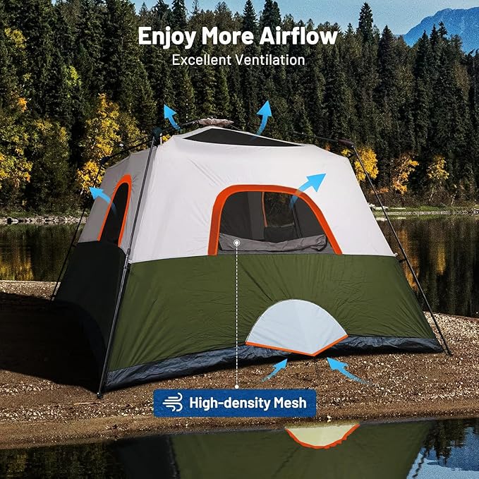 3/4 Person/6 Person Camping Tent Fast Cabin Tent with Instant Setup Tent, Weatherproof Tent Easy Quick Set Up & Pop Up in 60 Seconds with Rainfly Backpack for Family Camping,Upgraded Ventilation