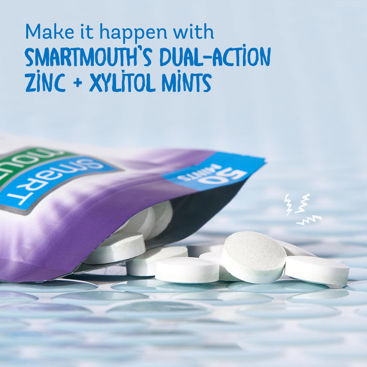 SmartMouth Dry Mouth Dual-Action Mints - Sugar-Free Breath Mints - 50 Count, 3 Pack, Mellow Mint