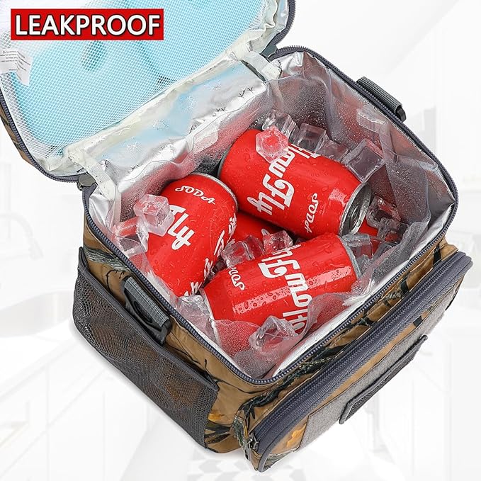 FlowFLy Lunch Bag, Insulated Cooler, Thermal Lunch Box Tote with MOLLE/PALS Webbing, Adjustable Padded Shoulder Strap, for Tactical Men Women Adults and Boys Girls Kids (Maple Leaves Camo, Medium)