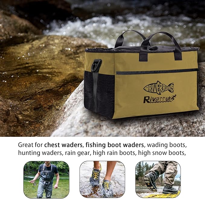Riverruns Fishing Hunting Wader Bag with Vented Mesh, Waders Boots Bag, Fly Fishing Backpack for Fishing, Hiking, Camping