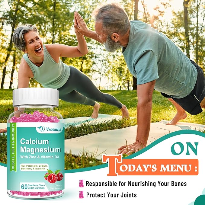 High Absorption Calcium Magnesium Zinc Gummies with Magnesium Glycinate 400mg, Sugar Free Calcium Magnesium Supplement for Bone & Teeth Strength, Muscle Function - Vegan, 120 Count