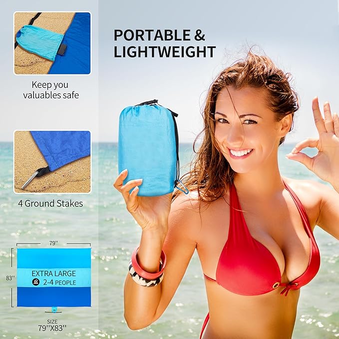 Beach Blanket, Sandproof Beach Mat, Waterproof Quick Drying Lightweight Outdoor Aztec Picnic Mat 79" X 83"/120"x108" for 2-8 Adults for Travel, Camping, Hiking