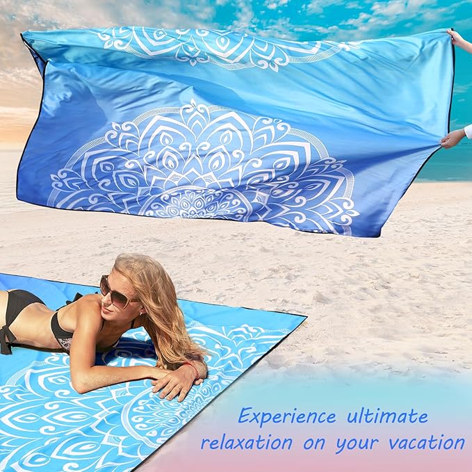 AISPARKY Beach Blanket Waterproof Sandproof, Oversized Large Beach Mat 79" X 83"/120"x108" for 1-8 Adults, Quick Drying&Compact&Lightweight, Picnic Mat Vacation Essentials for Beach Camping Travel
