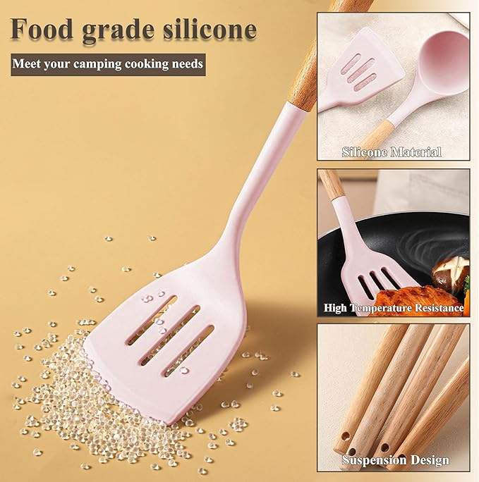 12PCS Camping Accessories Kitchen Cooking Utensils Set - Portable Outdoor Camp Cookware Set, Silicone Camper Essentials Gear Must Have Supplies for Travel RV BBQ Grill Picnic Hiking