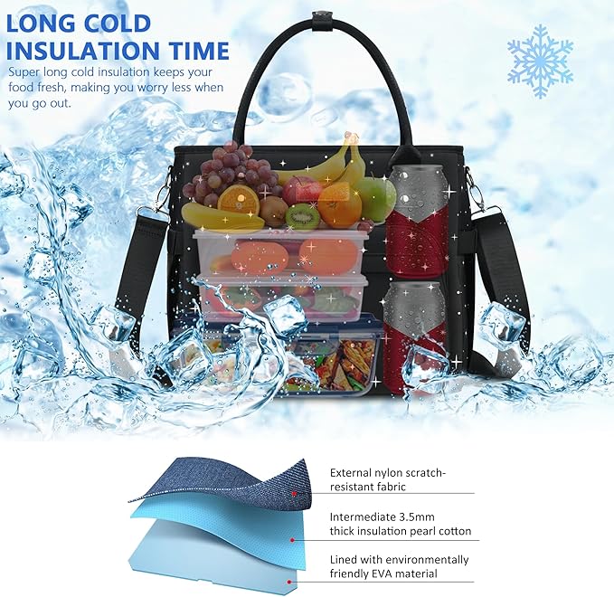 MIYCOO Lunch Bag Lunch Box Women - Leakproof Insulated Lunch Cooler Bag for Women - Large Lunch Tote Bags Adults, Black Starry Sky