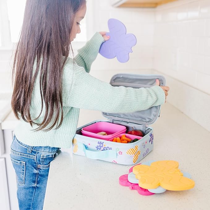 Wildkin Kids Ice Packs (4 Packs) for Boys & Girls, Perfect for Daycare & Preschool Slim & Reusable Ice Packs, Keep Lunches Fresh & Cool for School & Travel, Portable Ice Packs for Kids (Butterfly)