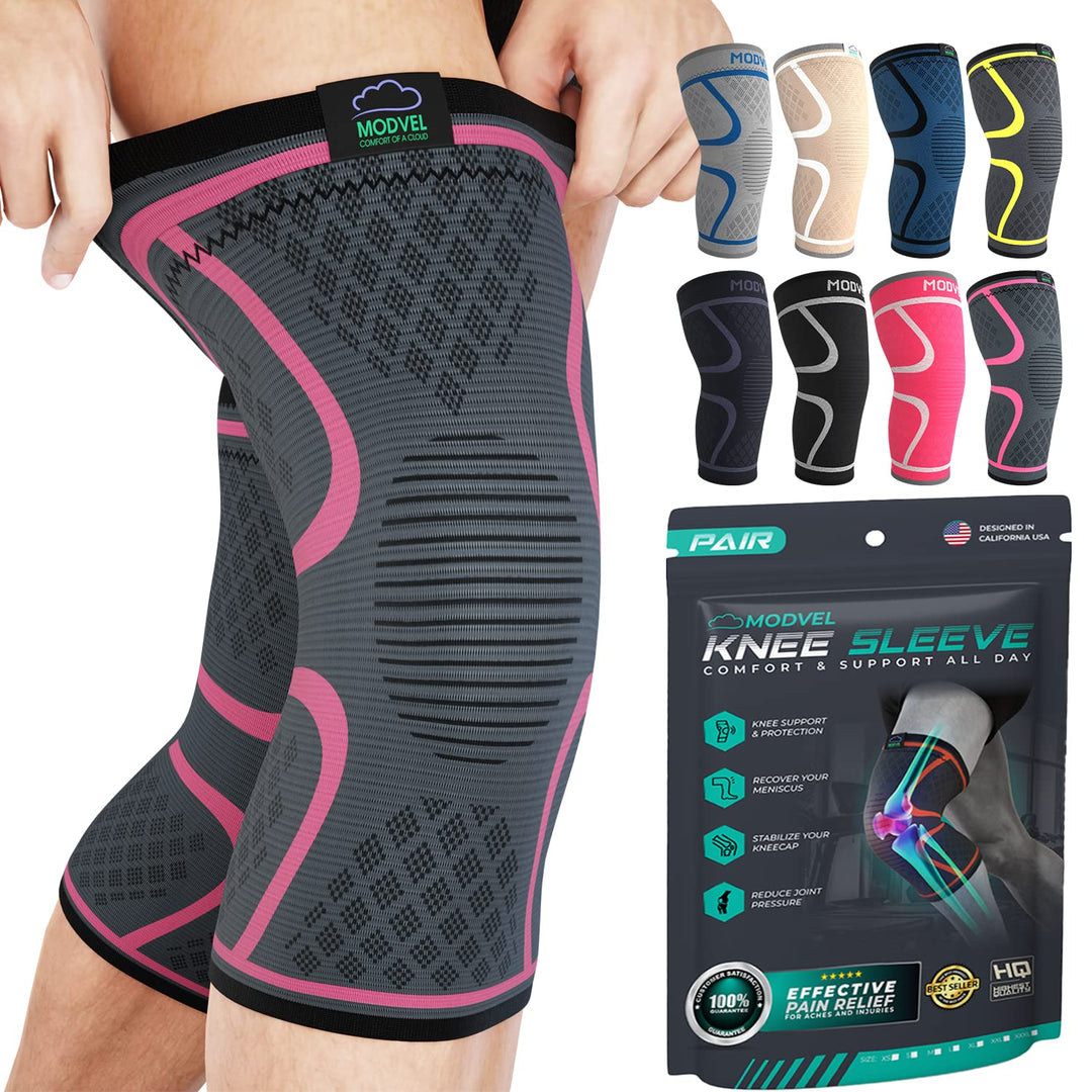 Modvel ELITE Knee Brace for Women & Men - Pair Knee Pads for Running Knee Pain, Compression Sleeve Knee Support, Workout Sports Brace for Meniscus Tear ACL & Arthritis Pain Relief, Knee Braces
