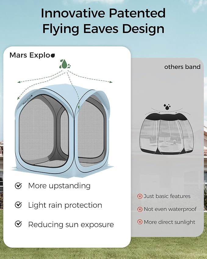 6x6 FT Pop-Up Screen House Tent, Portable Instant Screen Room Canopy with Mesh Doors and Carry Bag for Patio, Backyard, Deck, Camping, and Outdoor Activities,Light Blue