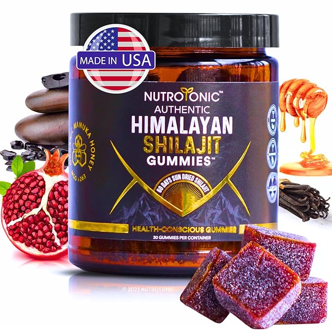 NutroTonic® Authentic Himalayan SHILAJIT® Gummies | Organic Pomegranate & Vanilla Flavored | Cellular Energy & Hormonal Balance | 30 Gummies