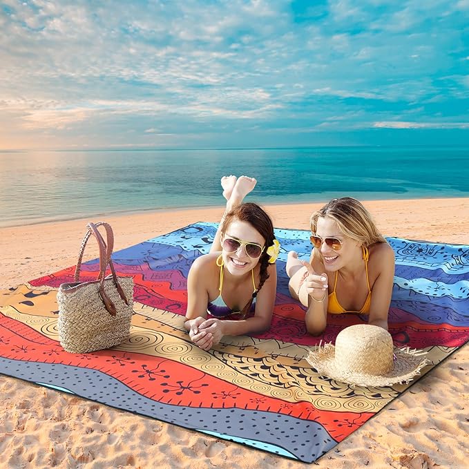 AISPARKY Beach Blanket Waterproof Sandproof, Oversized Large Beach Mat 79" X 83"/120"x108" for 1-8 Adults, Quick Drying&Compact&Lightweight, Picnic Mat Vacation Essentials for Beach Camping Travel