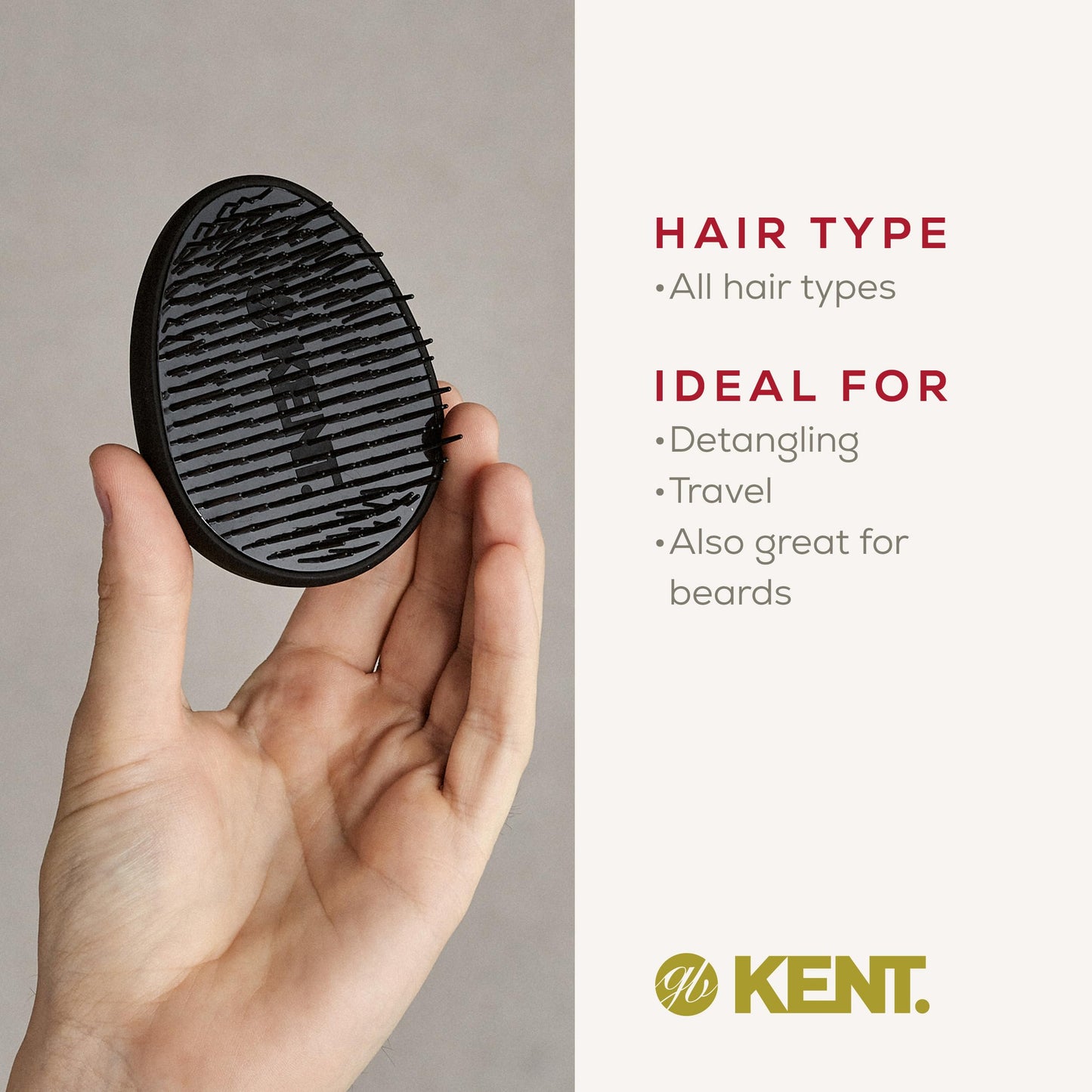 Kent PMB Black Pebble Scalp Massager Shampoo Brush, Shower and Travel Size Detangling Brush - Scalp Scrubber for Dandruff and Kids Hair Detangler - Hairbrush for Tangles