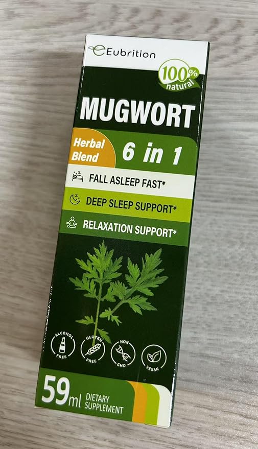 Mugwort Herb Liquid Drops for Sleep Support, Mugwort Leaves(Artemisia vulgaris) All in 1 Formula for Relaxation Support, Herbal Supplement with Valerian Chamomile Tulsi Lavender Extract.2oz