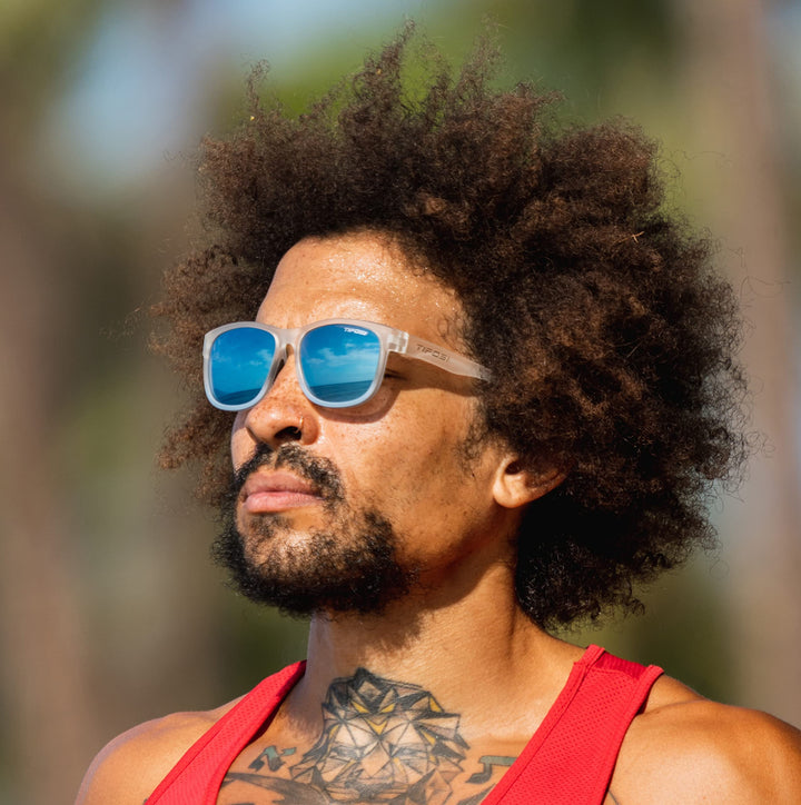 Tifosi Optics Swank XL Sunglasses (Frost Blue/Smoke Lens with Bright Blue Mirror)