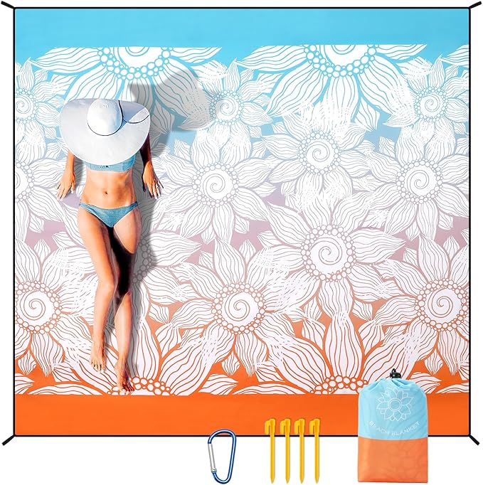 Beach Blanket Waterproof Sandproof Extra Large Beach Mat 79" X 83"/120"x108"for 1-8 Adults Quick Drying Durable Outdoor Picnic Mat for Beach Travel Camping Hiking