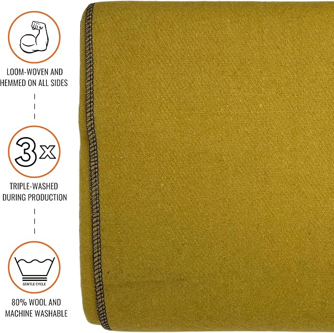 Arcturus Military Wool Blanket - Warm, Thick, Washable - Great for Outdoors, Camping, Stadium Blanket, Picnics, Travel - Car & Bushcraft Survival Kits, Large 64in x 88in 4.5 lb